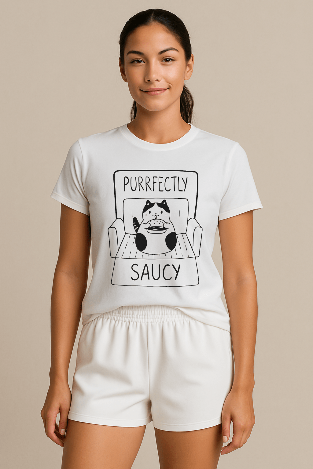 Purrfectly Saucy™ Cat & Burger Graphic Tee - Cocolychee