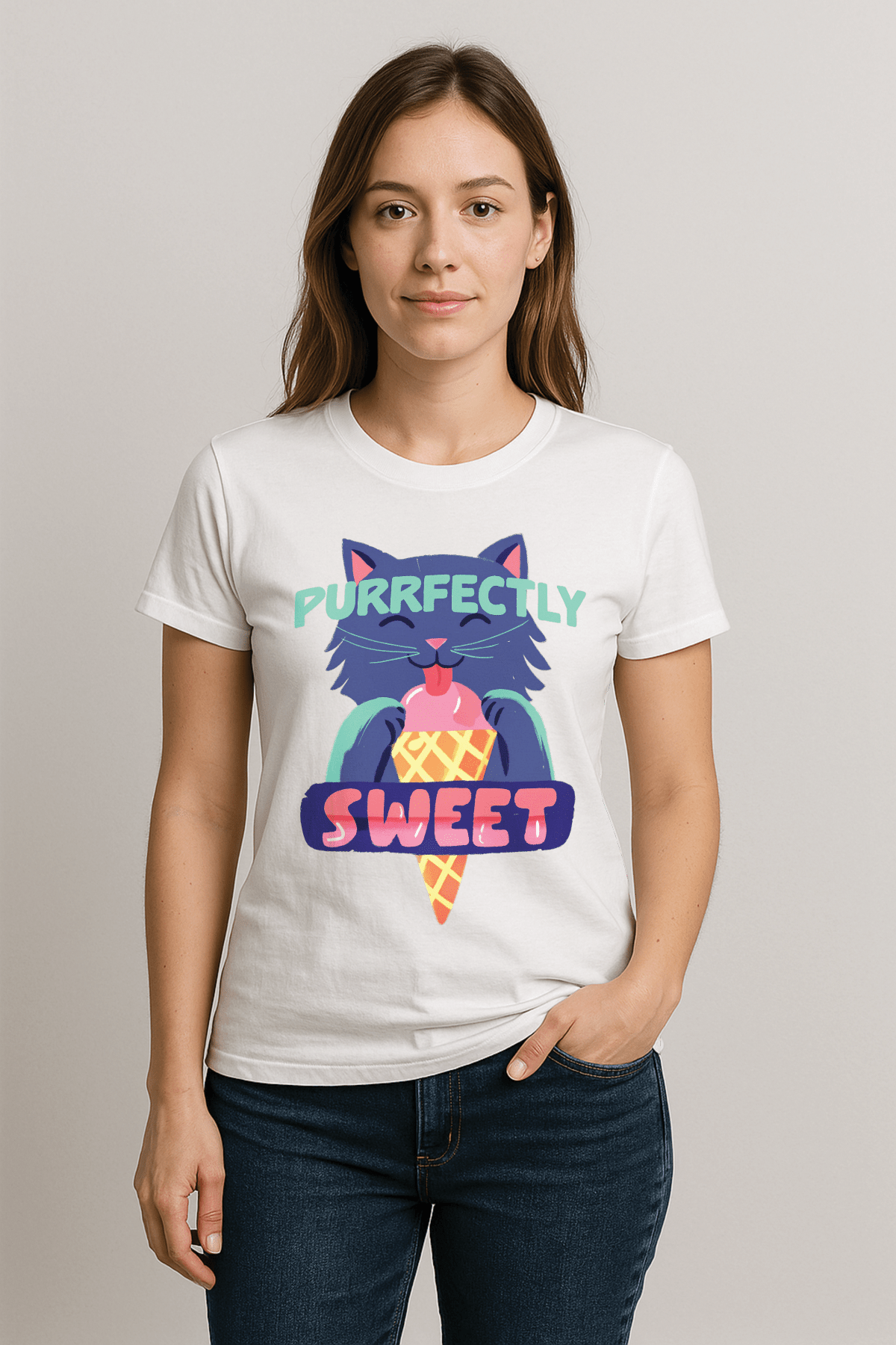 Purrfectly Sweet™ Neon Cat & Ice Cream Graphic Tee - Cocolychee