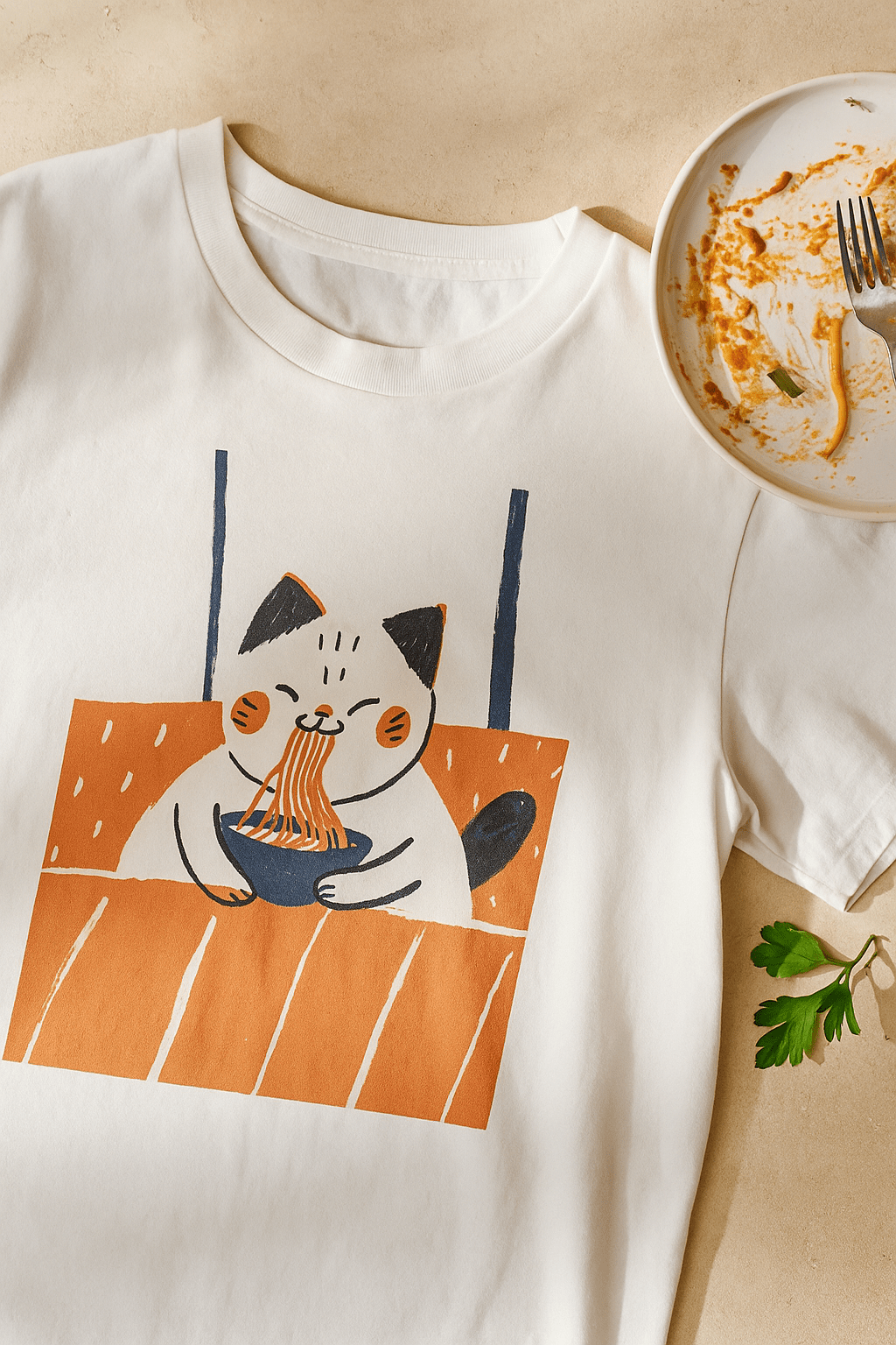 Window Ramen Kitty™ Tee – Chalk Style Japan Cat Design - Cocolychee