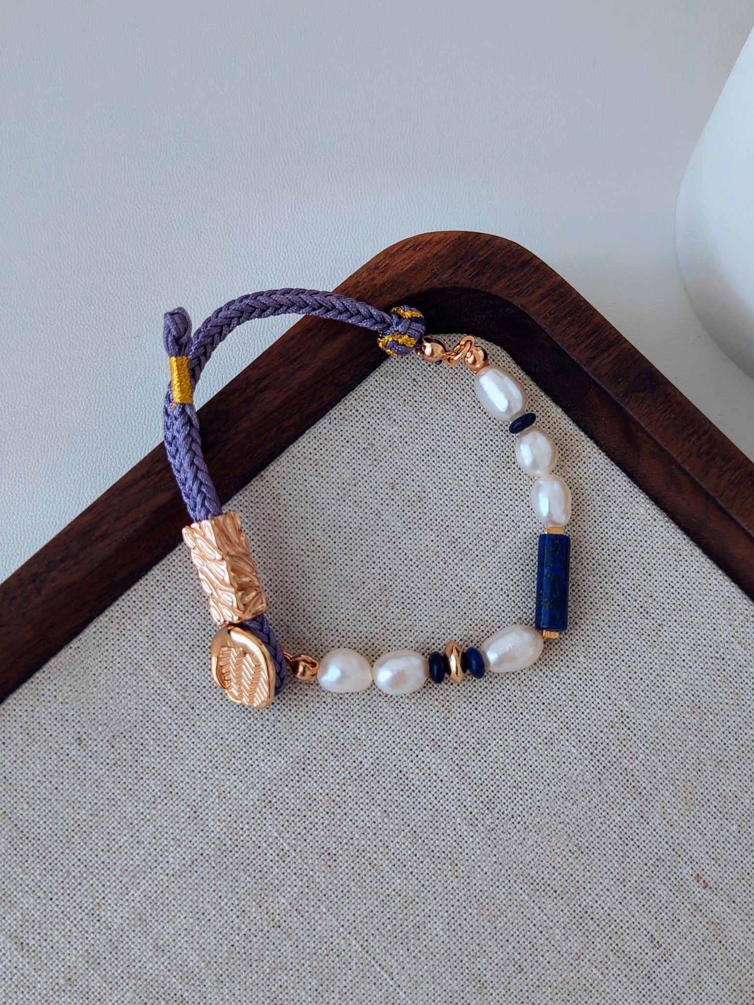 Vintage Gold Pearl and Lapis Lazuli Bracelet - Cocolychee