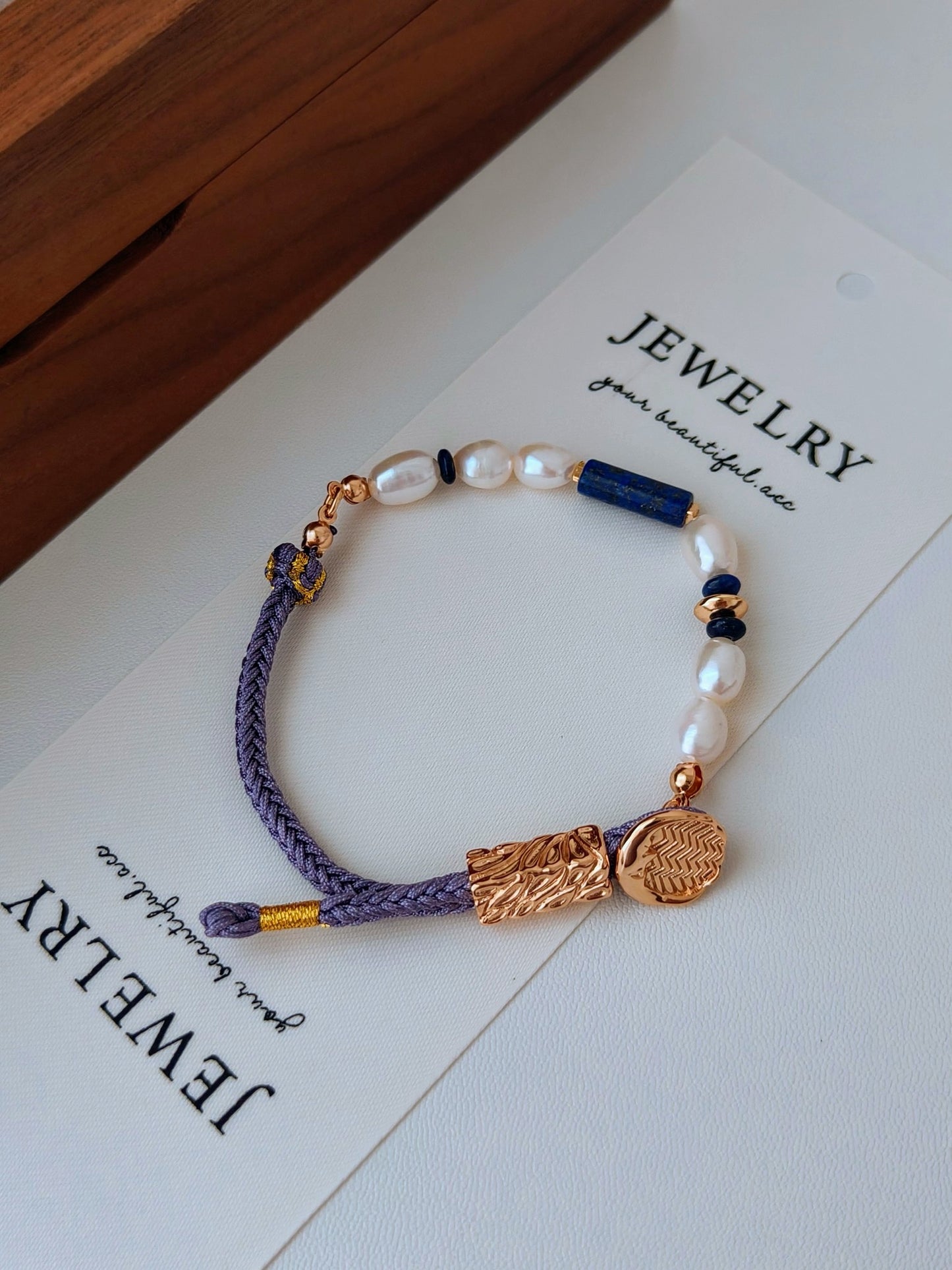 Vintage Gold Pearl and Lapis Lazuli Bracelet - Cocolychee