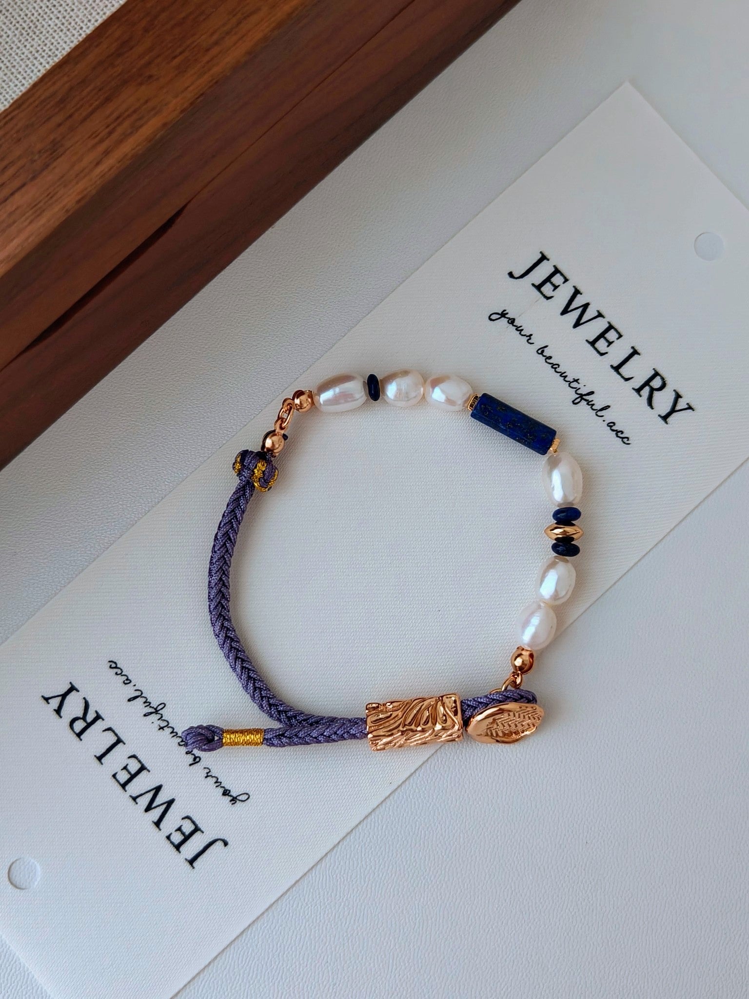 Vintage Gold Pearl and Lapis Lazuli Bracelet - Cocolychee