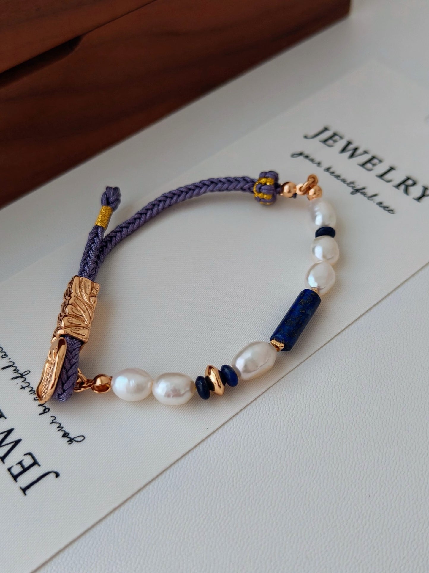 Vintage Gold Pearl and Lapis Lazuli Bracelet - Cocolychee