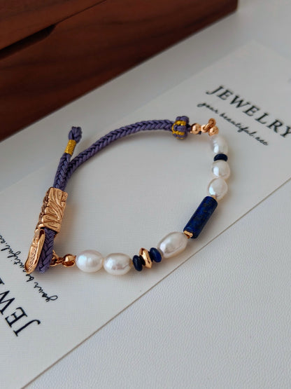 Vintage Gold Pearl and Lapis Lazuli Bracelet - Cocolychee