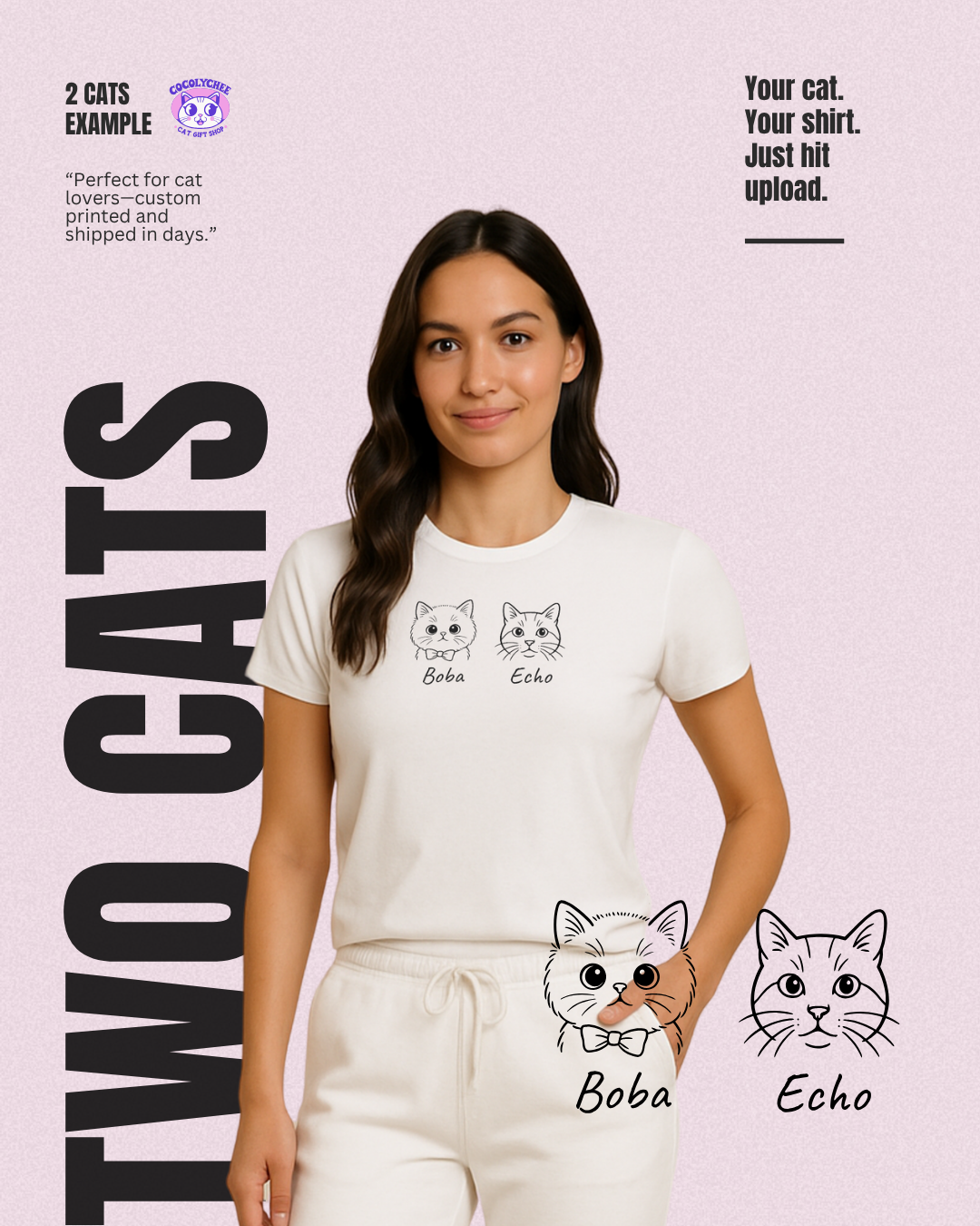Custom Cat Line Art Tee – Your Cat, Your Style 🐾