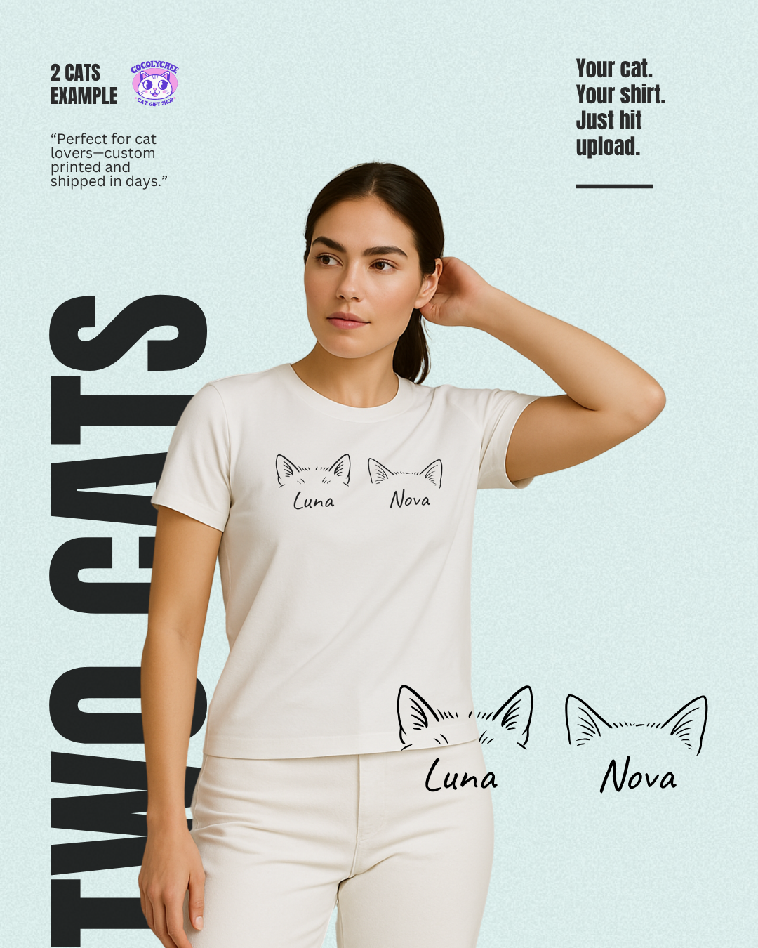 Minimal Meowgic – Custom Cat Ear Tee w/ Names