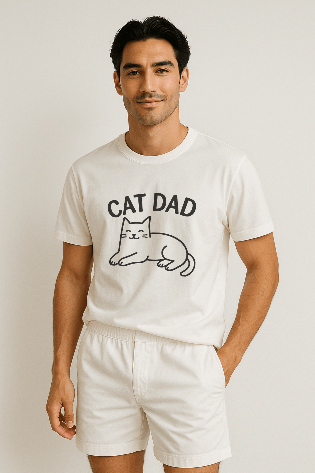 CAT DAD™ Minimal Line Art Tee – Chill Cat Energy - Cocolychee