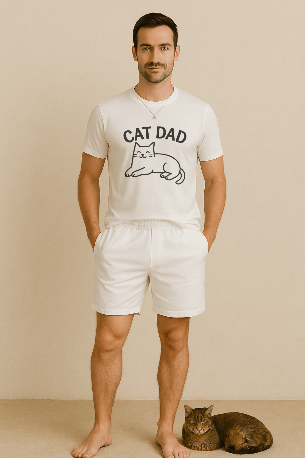 CAT DAD™ Minimal Line Art Tee – Chill Cat Energy - Cocolychee