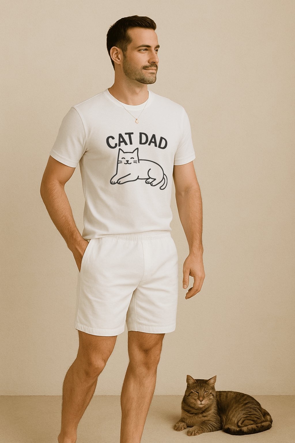 CAT DAD™ Minimal Line Art Tee – Chill Cat Energy - Cocolychee