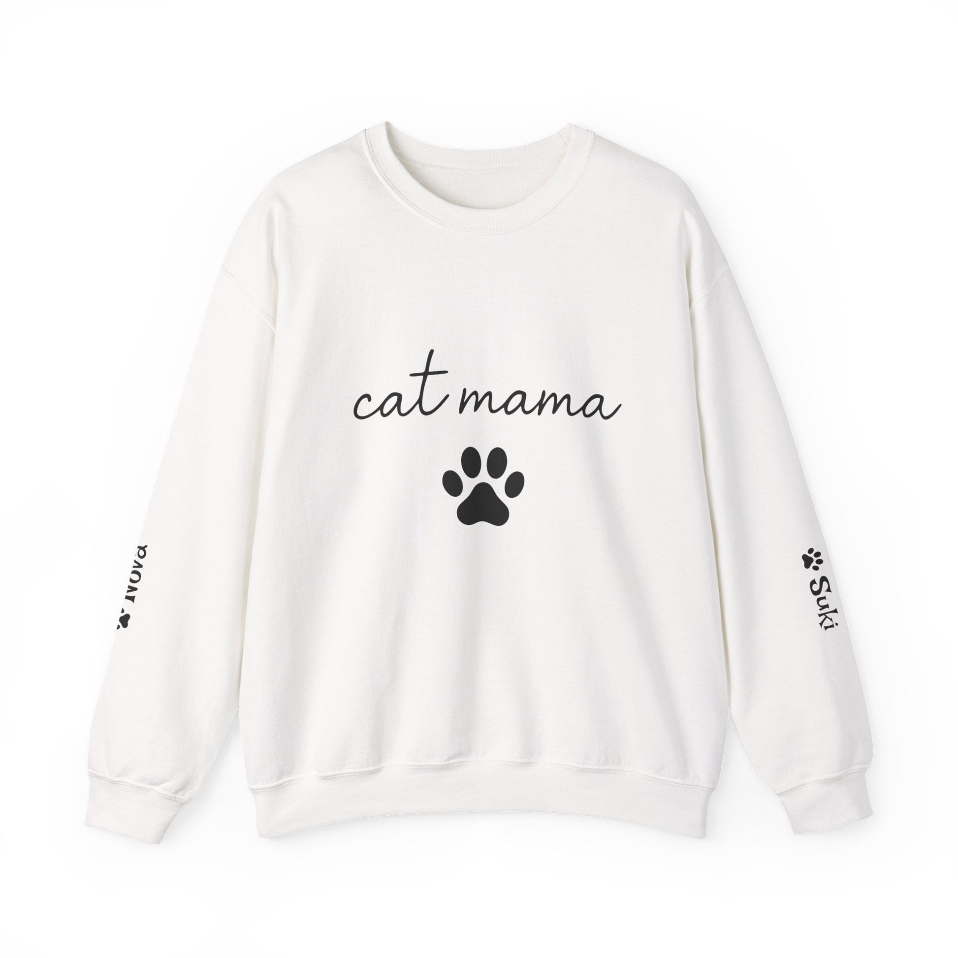 Cat Mama Personalized Sweatshirt – Custom Pet Names on Sleeves - Cocolychee