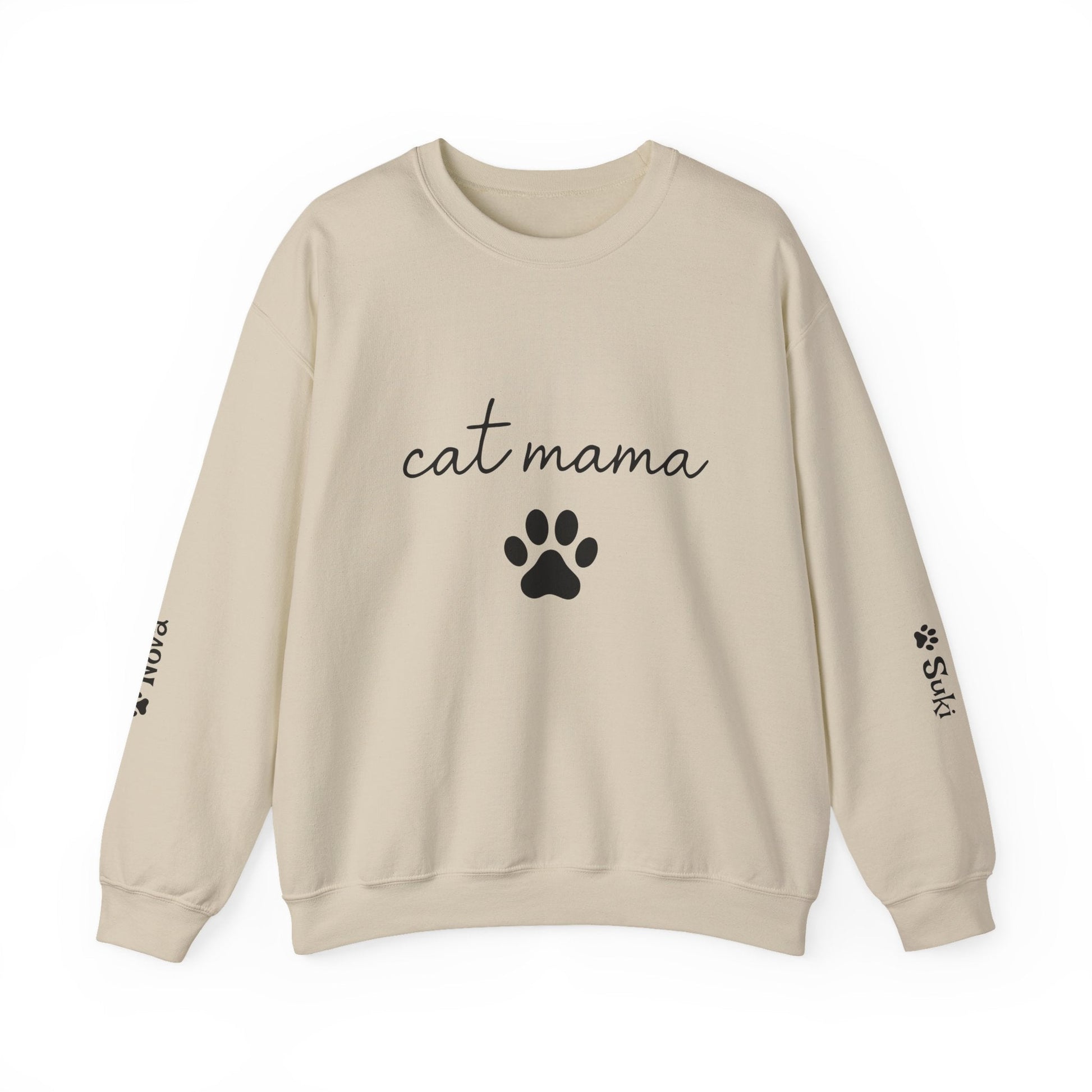 Cat Mama Personalized Sweatshirt – Custom Pet Names on Sleeves - Cocolychee