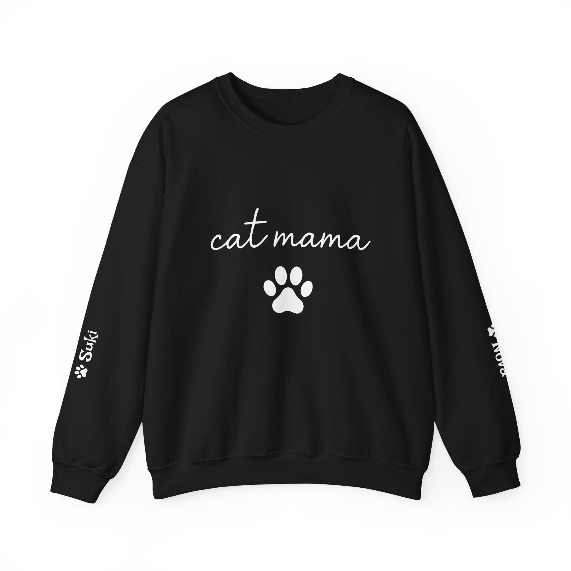 Cat Mama Personalized Sweatshirt – Custom Pet Names on Sleeves - Cocolychee