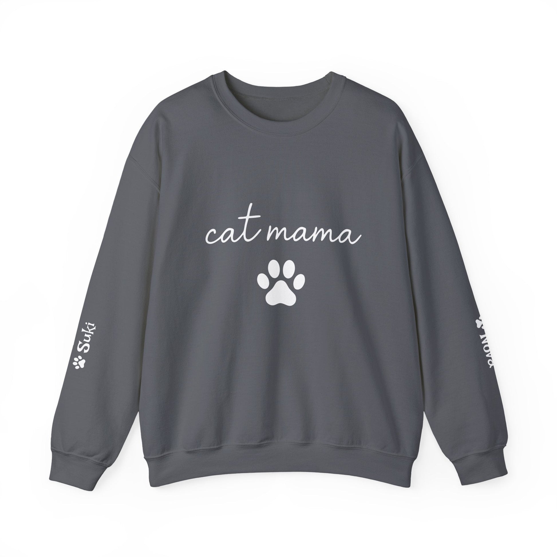 Cat Mama Personalized Sweatshirt – Custom Pet Names on Sleeves - Cocolychee