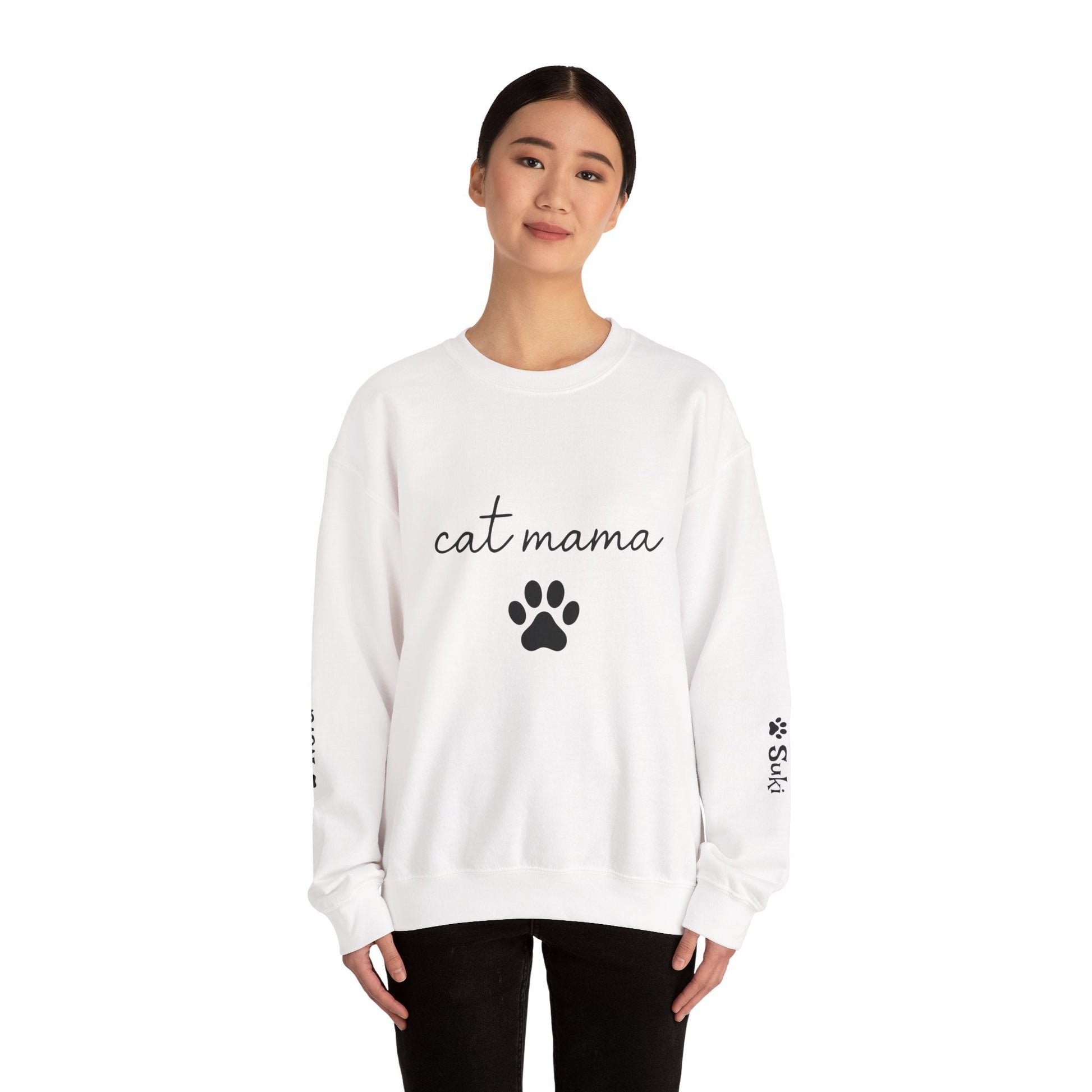 Cat Mama Personalized Sweatshirt – Custom Pet Names on Sleeves - Cocolychee