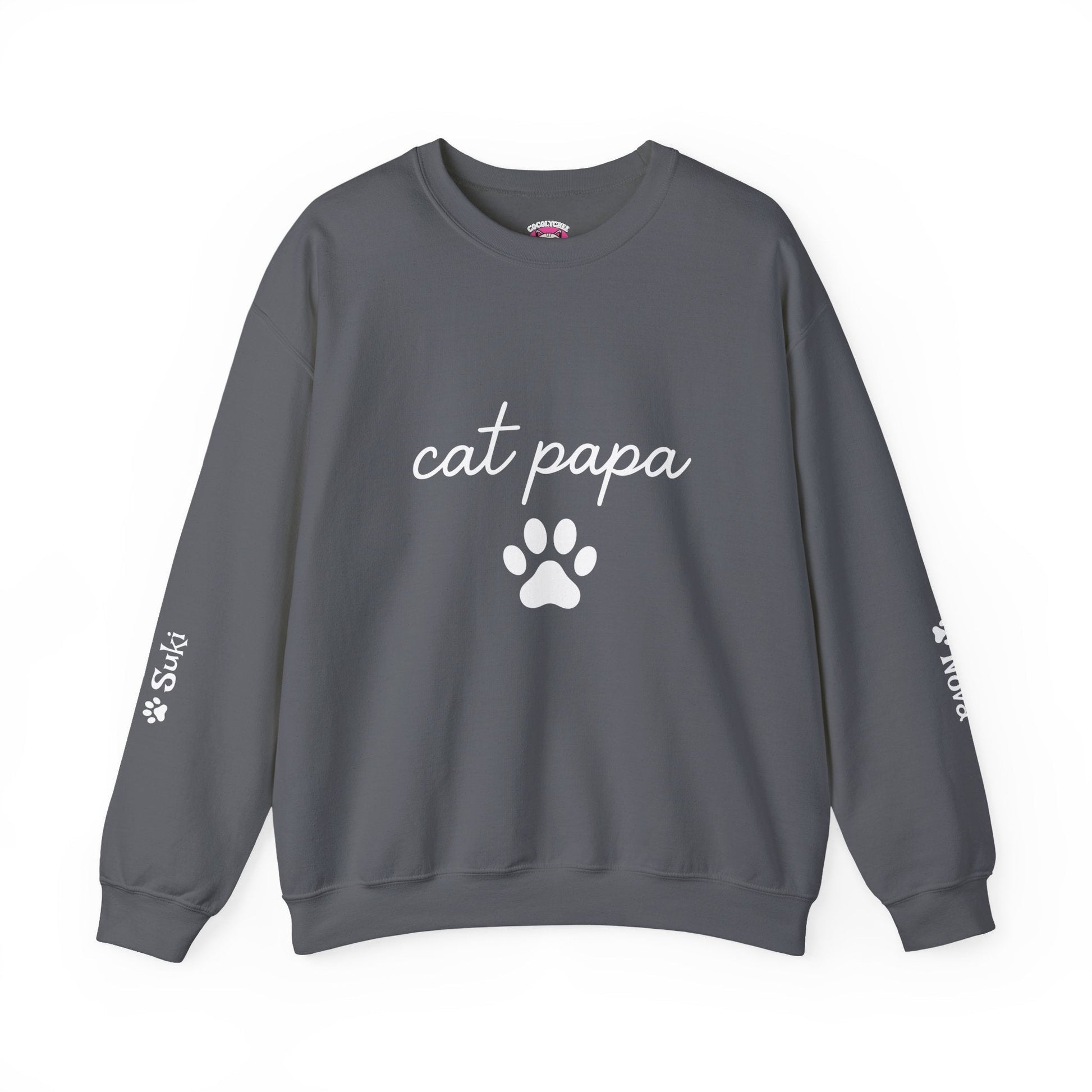 Cat Papa Personalized Sweatshirt – Custom Pet Names on Sleeves - Cocolychee