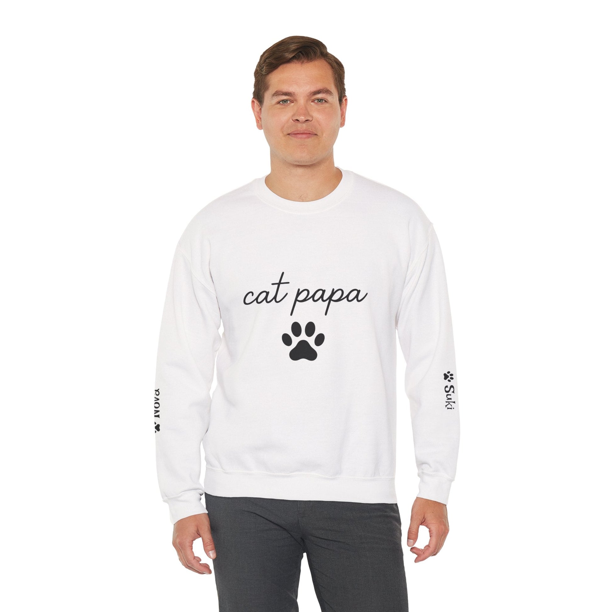 Cat Papa Personalized Sweatshirt – Custom Pet Names on Sleeves - Cocolychee