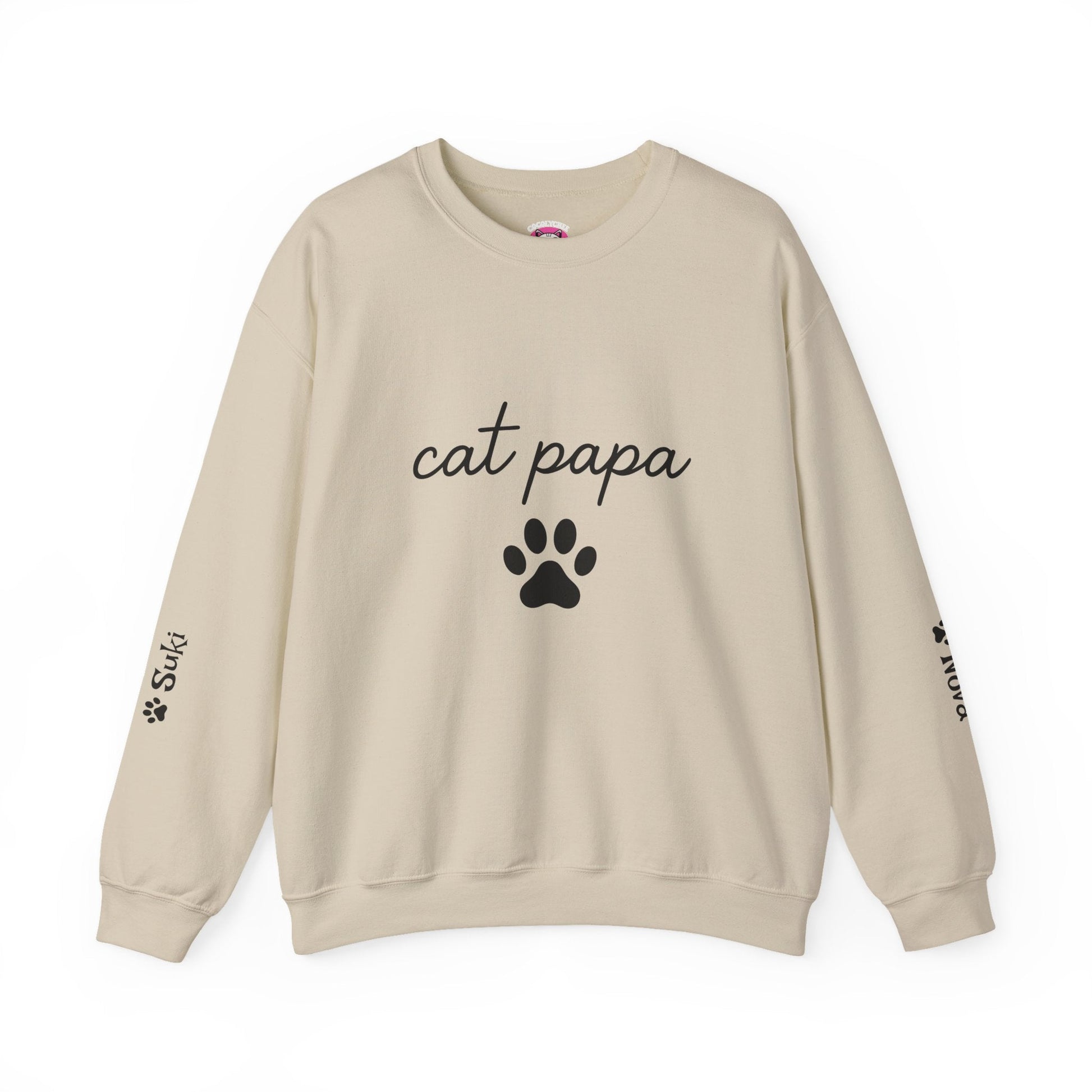 Cat Papa Personalized Sweatshirt – Custom Pet Names on Sleeves - Cocolychee