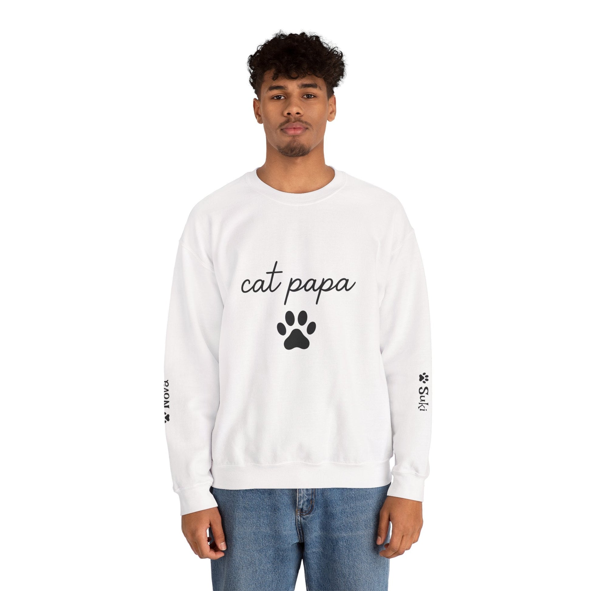 Cat Papa Personalized Sweatshirt – Custom Pet Names on Sleeves - Cocolychee