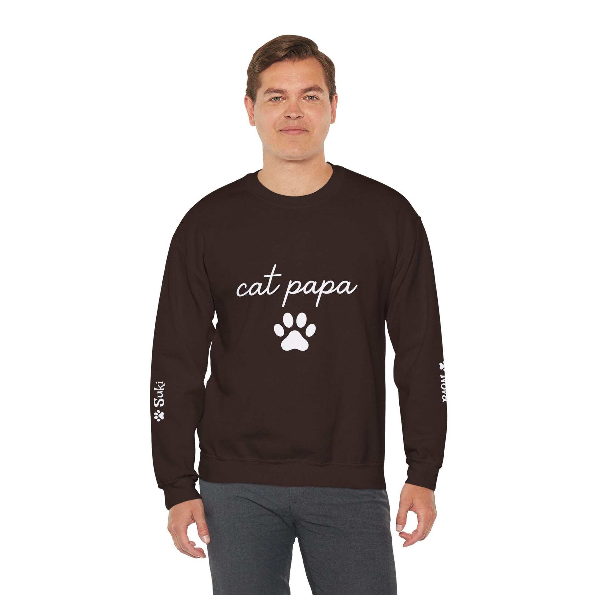 Cat Papa Personalized Sweatshirt – Custom Pet Names on Sleeves - Cocolychee