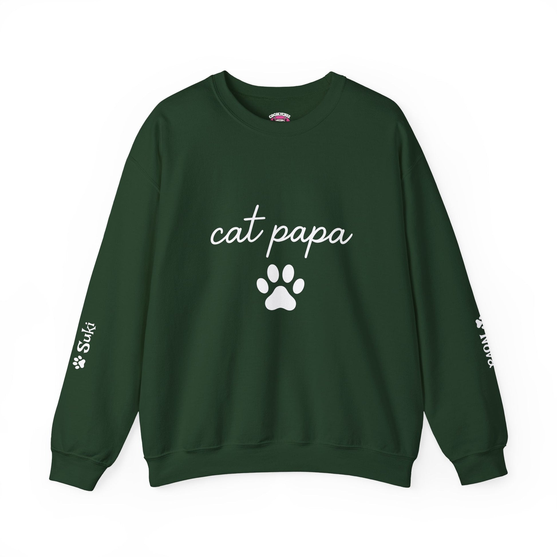 Cat Papa Personalized Sweatshirt – Custom Pet Names on Sleeves - Cocolychee