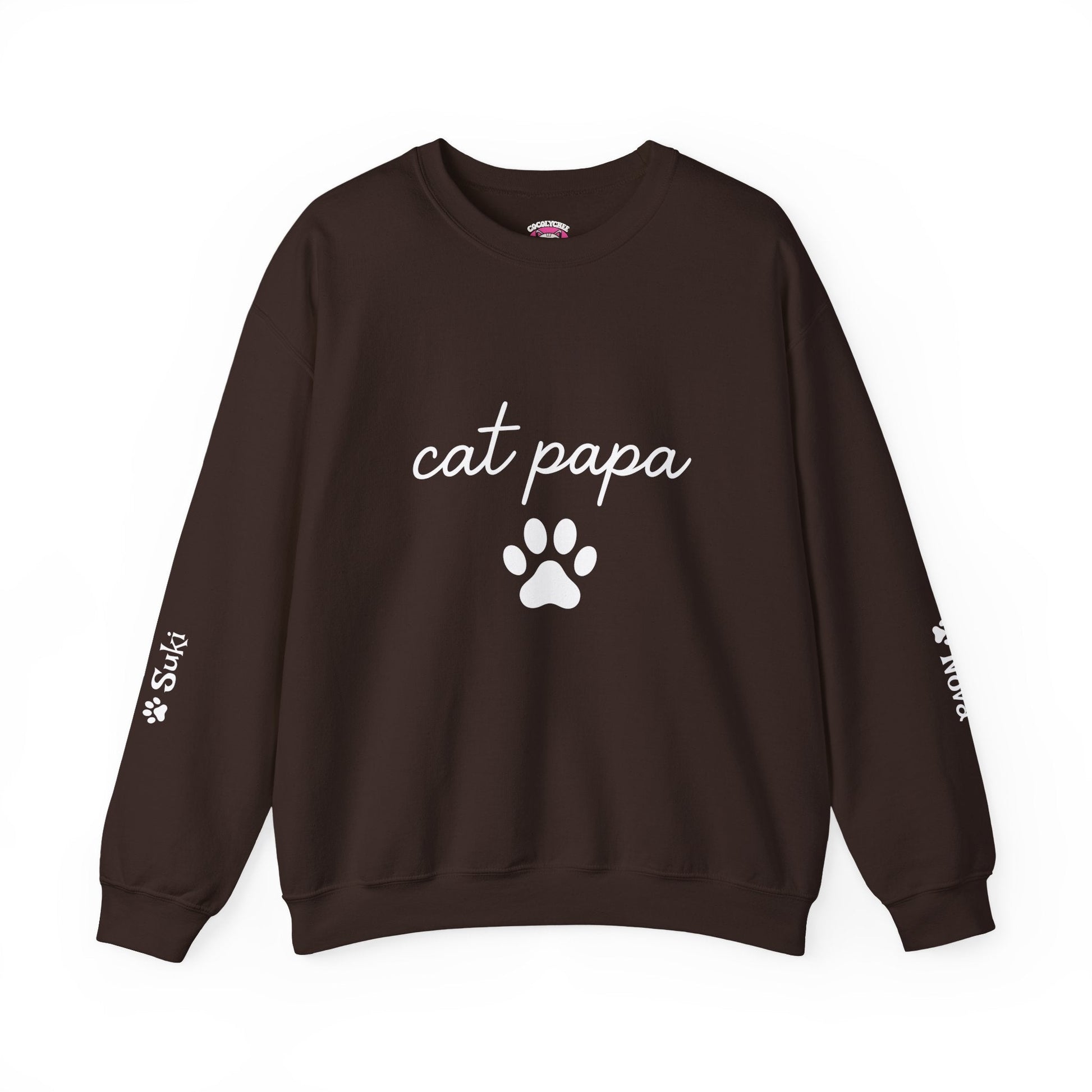 Cat Papa Personalized Sweatshirt – Custom Pet Names on Sleeves - Cocolychee