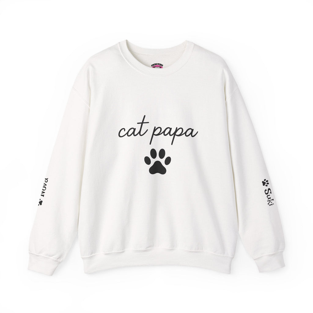 Cat Papa Personalized Sweatshirt – Custom Pet Names on Sleeves - Cocolychee