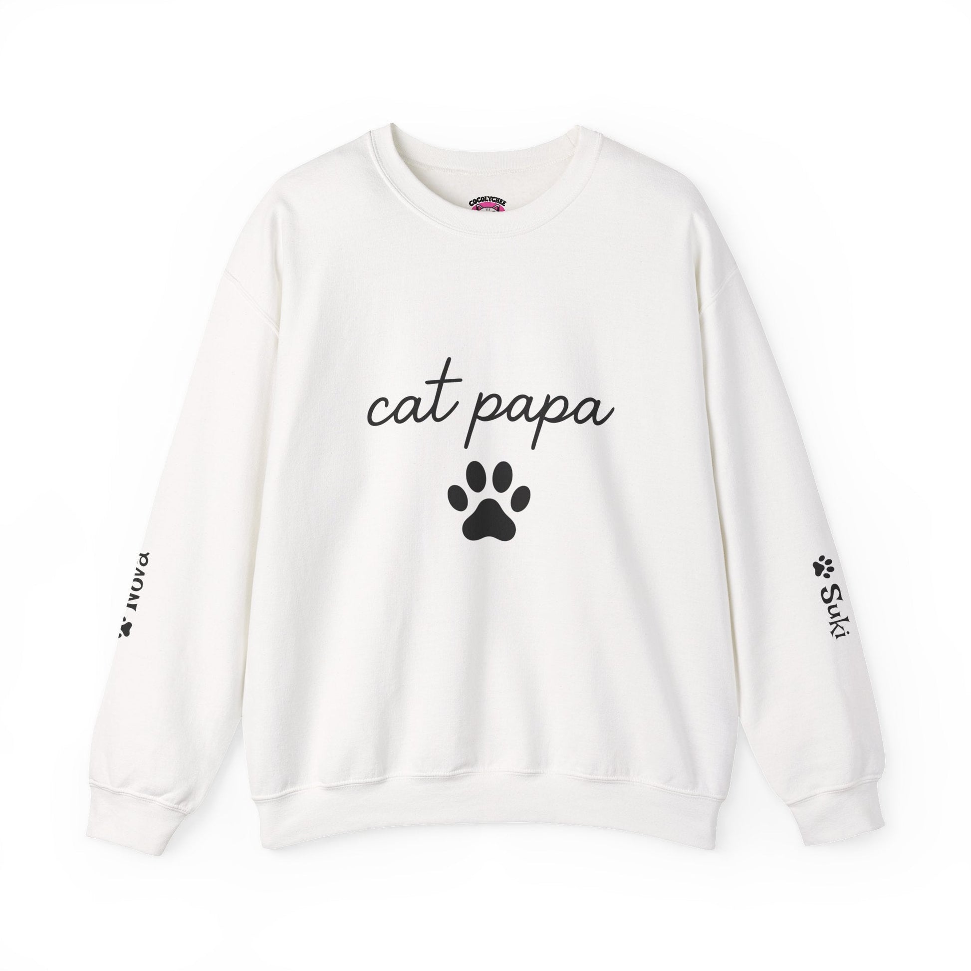 Cat Papa Personalized Sweatshirt – Custom Pet Names on Sleeves - Cocolychee