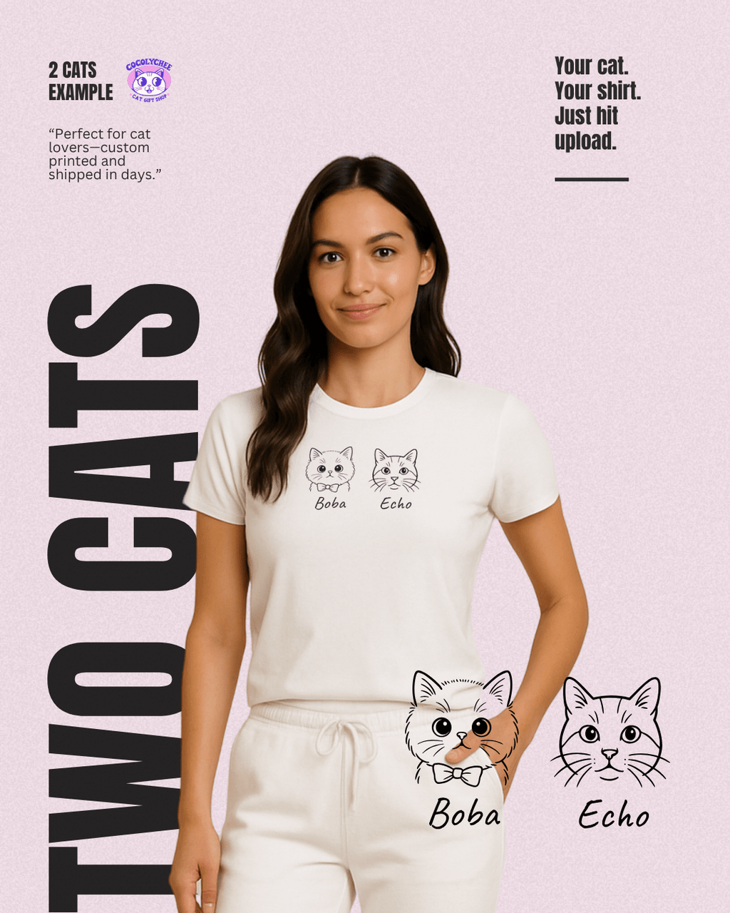 Custom Cat Line Art Tee – Your Cat, Your Style 🐾 - Cocolychee