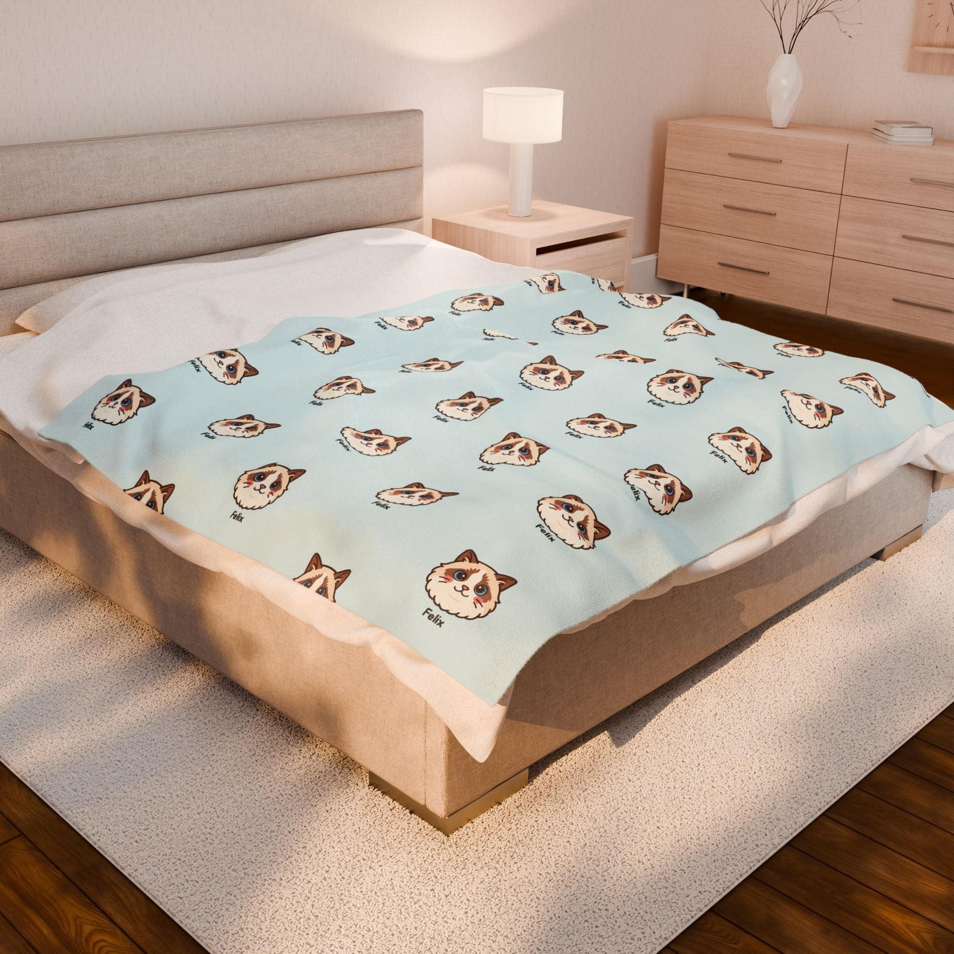 Custom Pet Face Blanket – Kawaii Velveteen Throw with Name - Cocolychee