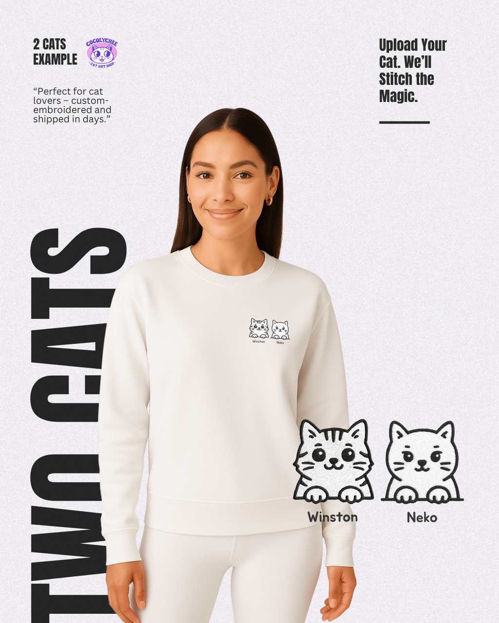 Embroidered Cat Portrait Sweatshirt – Custom Line Art Style 🐾 - Cocolychee