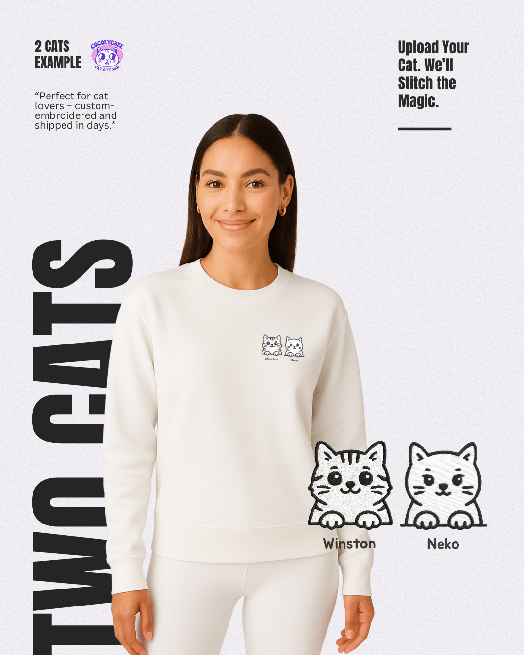 Embroidered Cat Portrait Sweatshirt – Custom Line Art Style 🐾 - Cocolychee