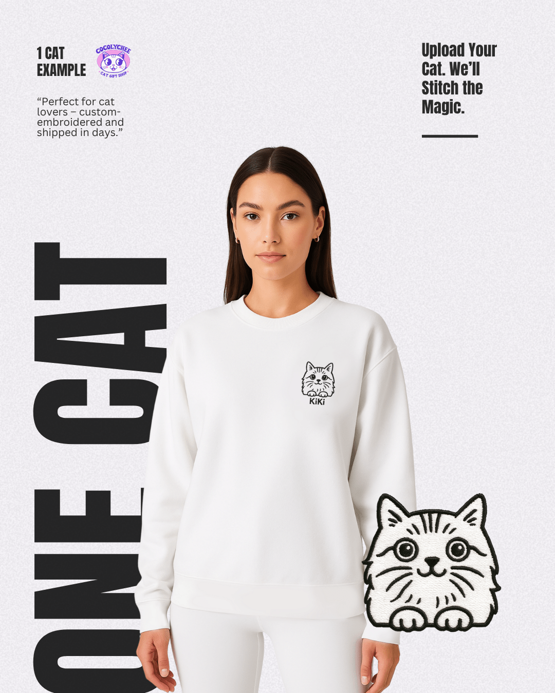 Embroidered Cat Portrait Sweatshirt – Custom Line Art Style 🐾 - Cocolychee