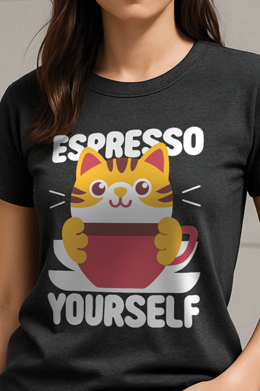 Espresso Yourself™ Color Edition Cat & Coffee Graphic Tee - Cocolychee