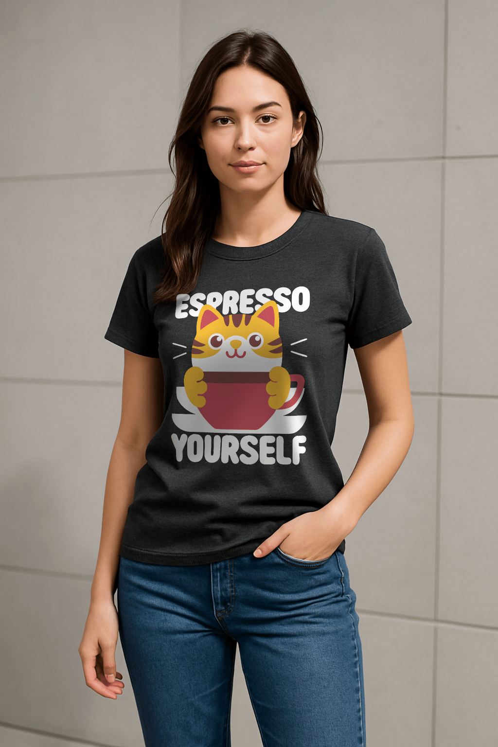Espresso Yourself™ Color Edition Cat & Coffee Graphic Tee - Cocolychee