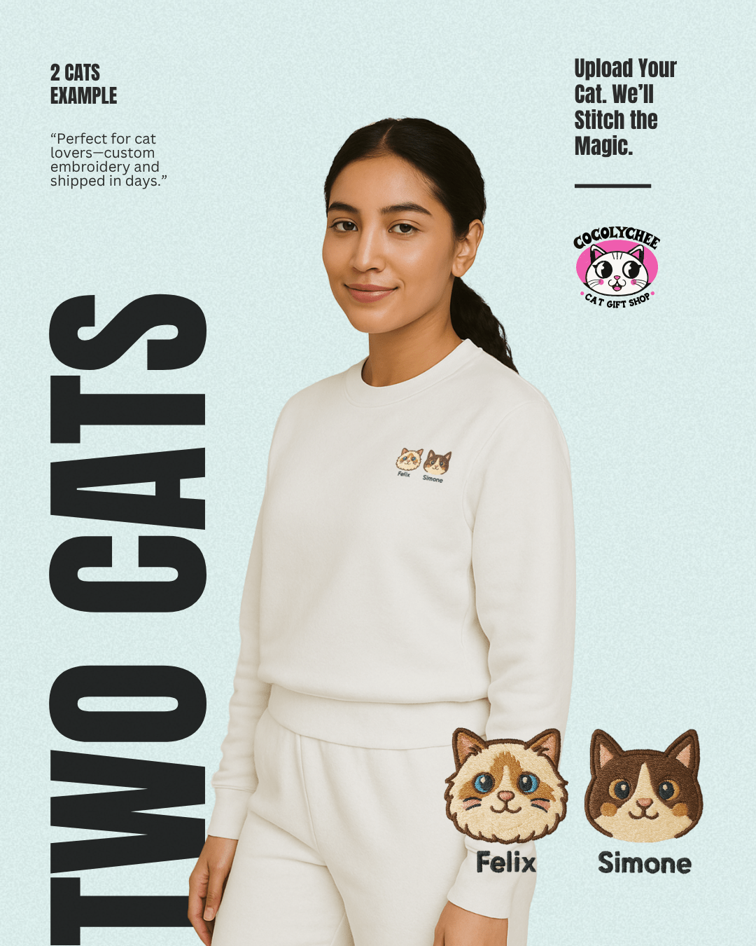Kawaii Custom Pet Embroidered Sweatshirt – Up to 2 Pets - Cocolychee
