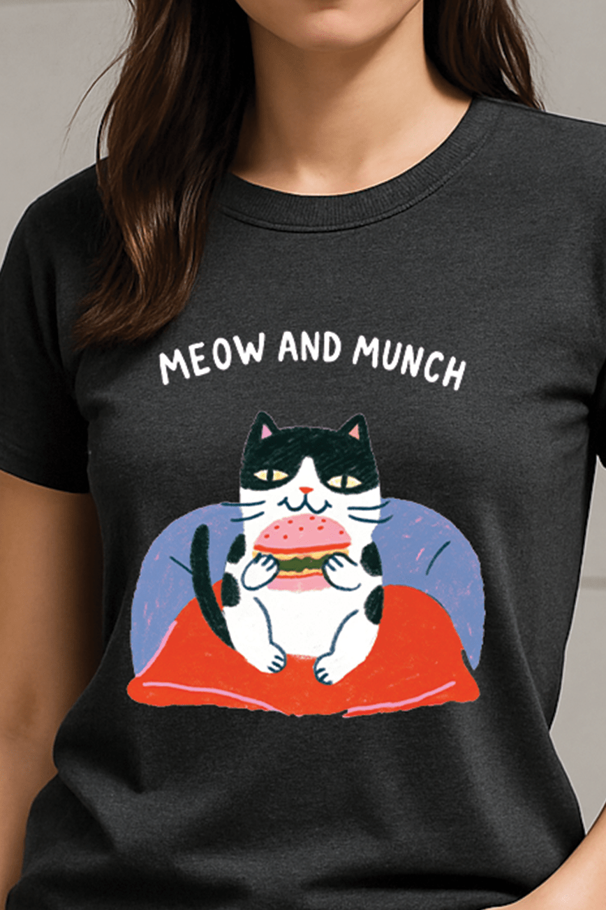 Meow & Munch™ Charcoal Edition Cat & Burger Graphic Tee - Cocolychee