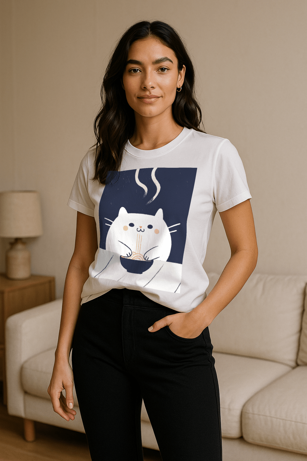 Midnight Slurp™ Cat & Noodle Graphic Tee - Cocolychee