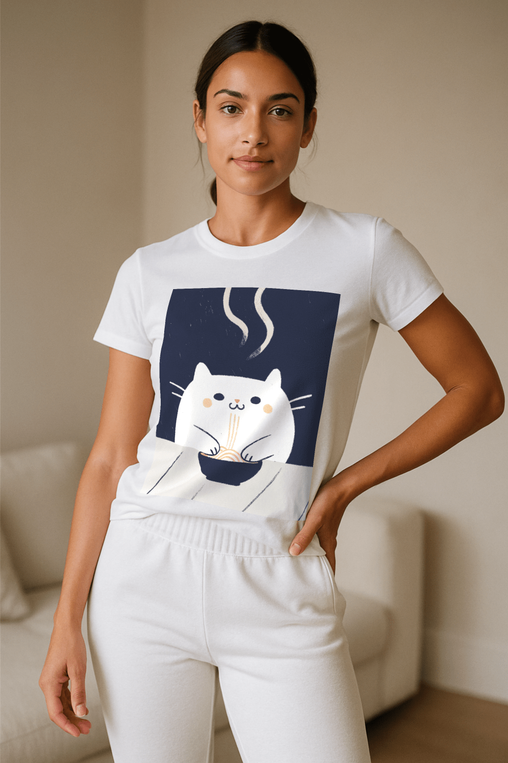 Midnight Slurp™ Cat & Noodle Graphic Tee - Cocolychee