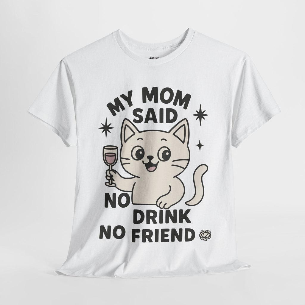 No Drink No Friend – Cute Cat Wine Tee - Cocolychee