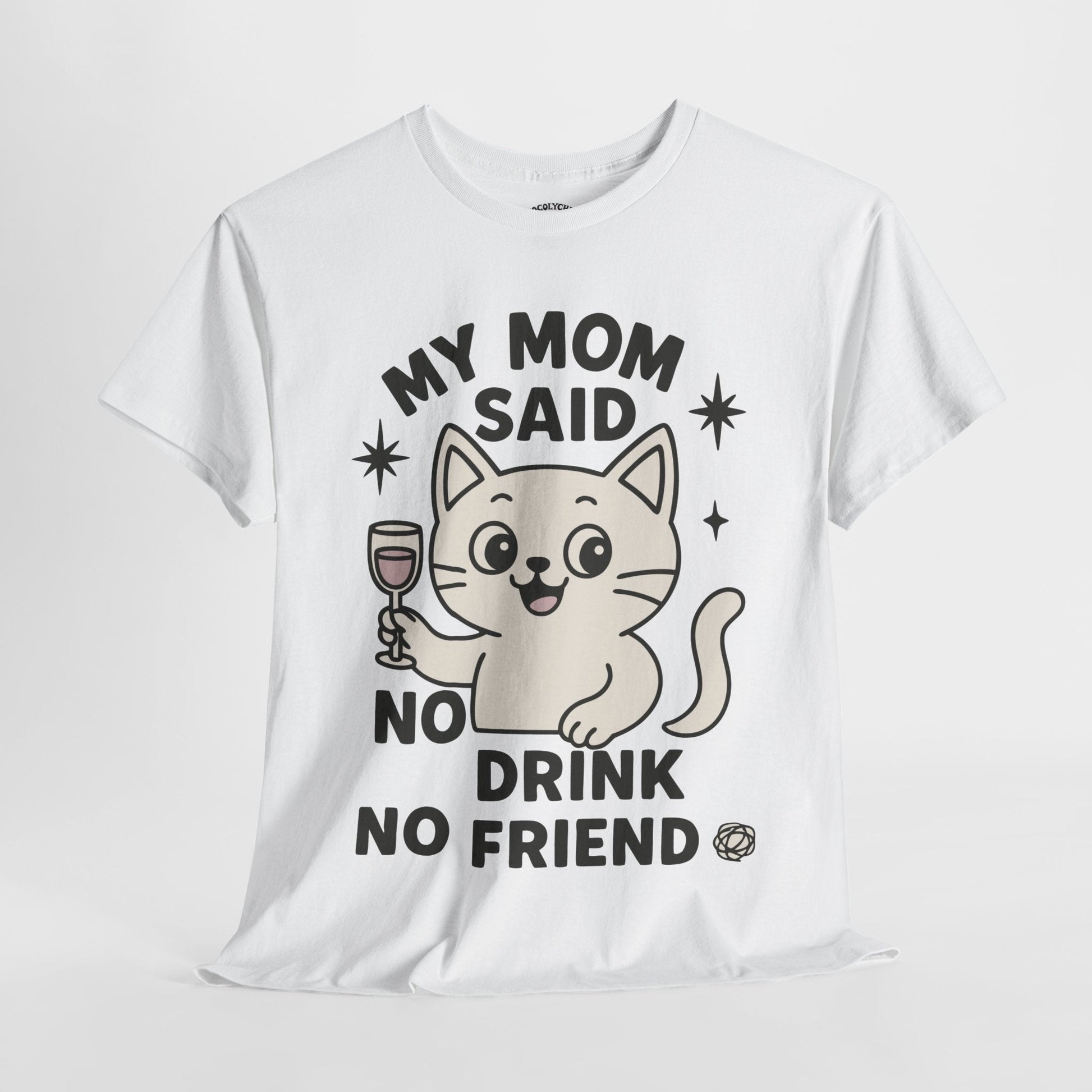 No Drink No Friend – Cute Cat Wine Tee - Cocolychee