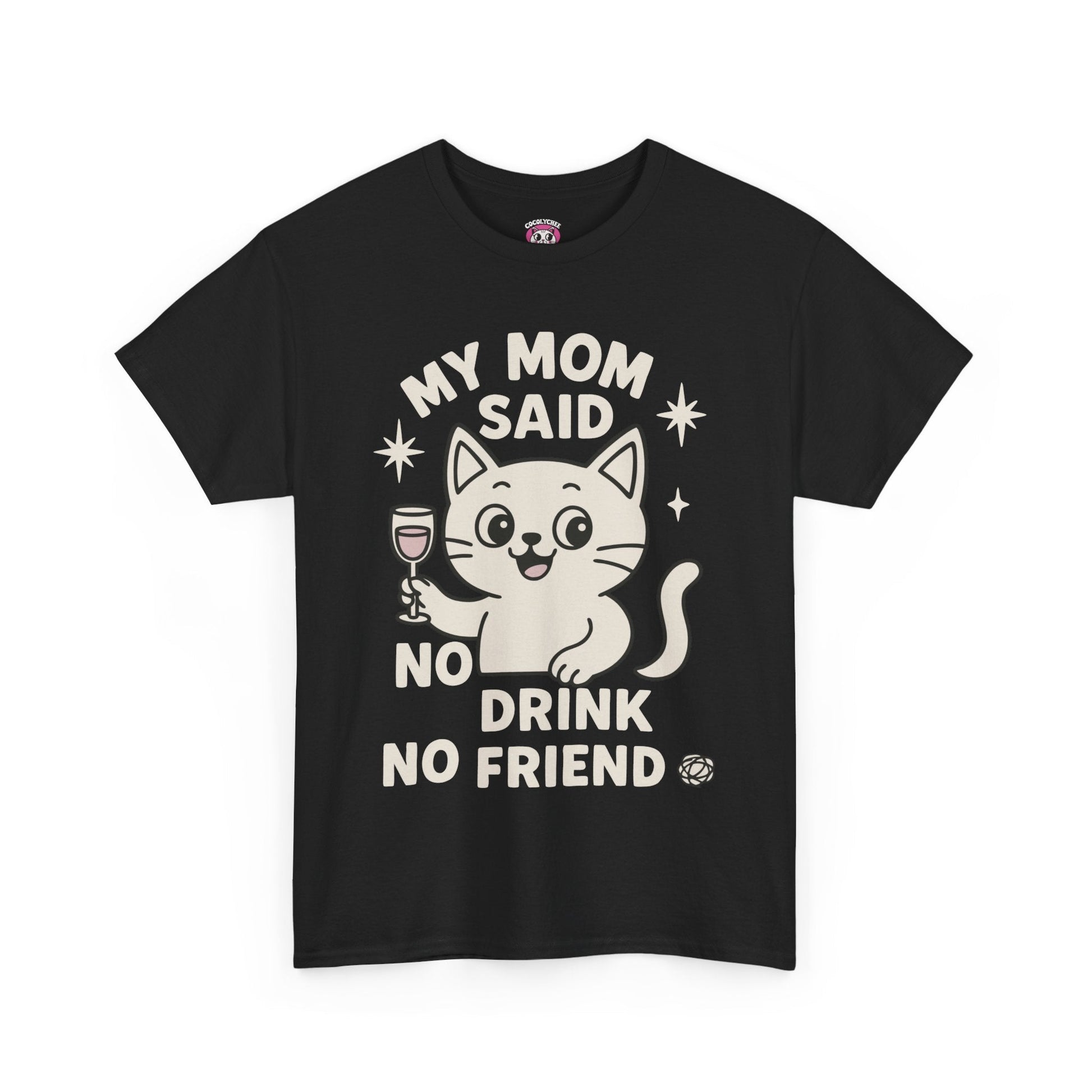 No Drink No Friend – Cute Cat Wine Tee - Cocolychee