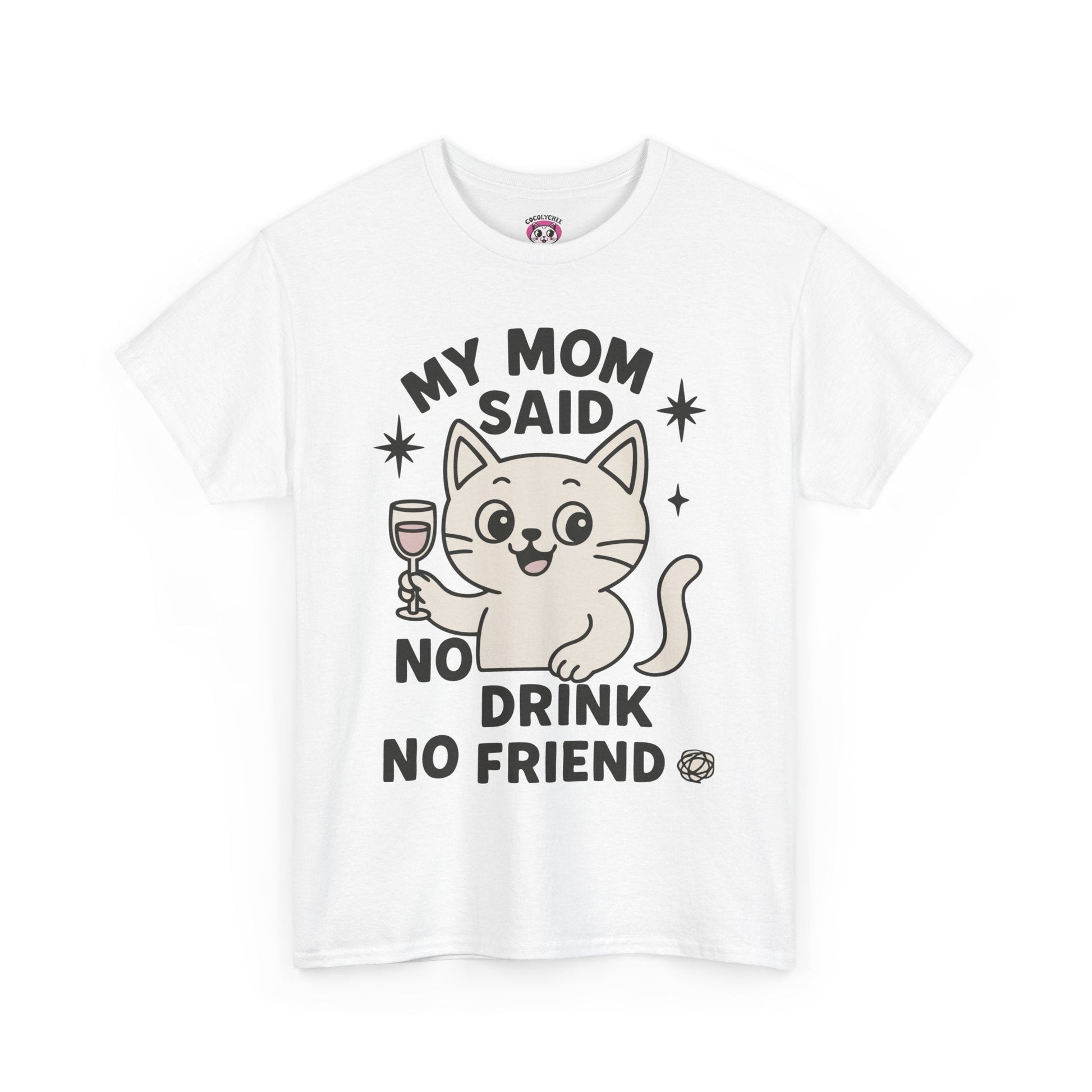 No Drink No Friend – Cute Cat Wine Tee - Cocolychee