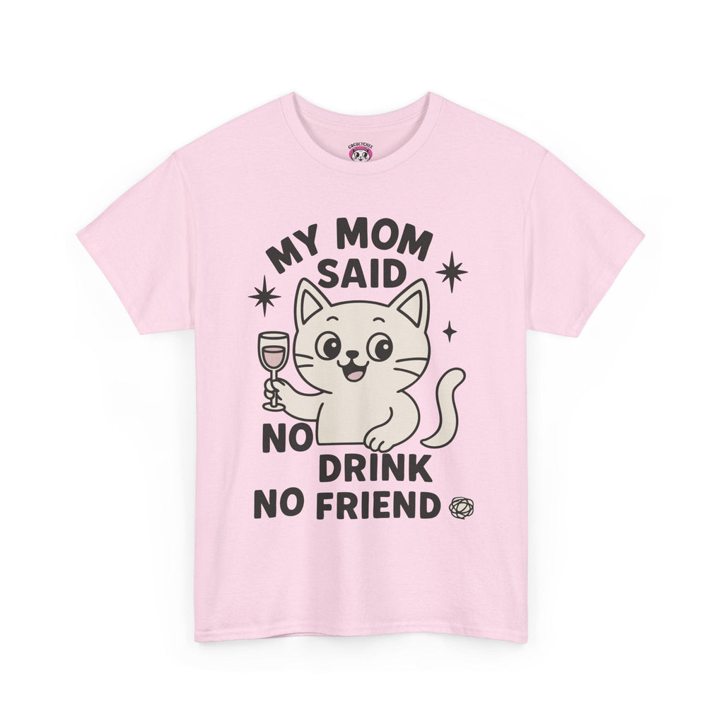 No Drink No Friend – Cute Cat Wine Tee - Cocolychee