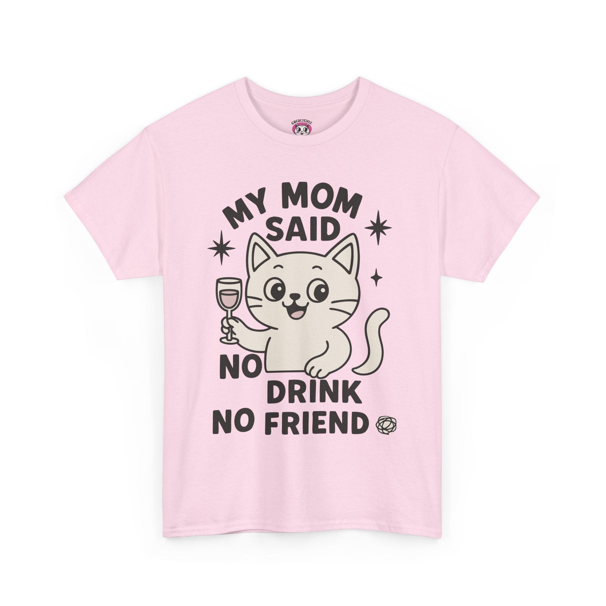 No Drink No Friend – Cute Cat Wine Tee - Cocolychee