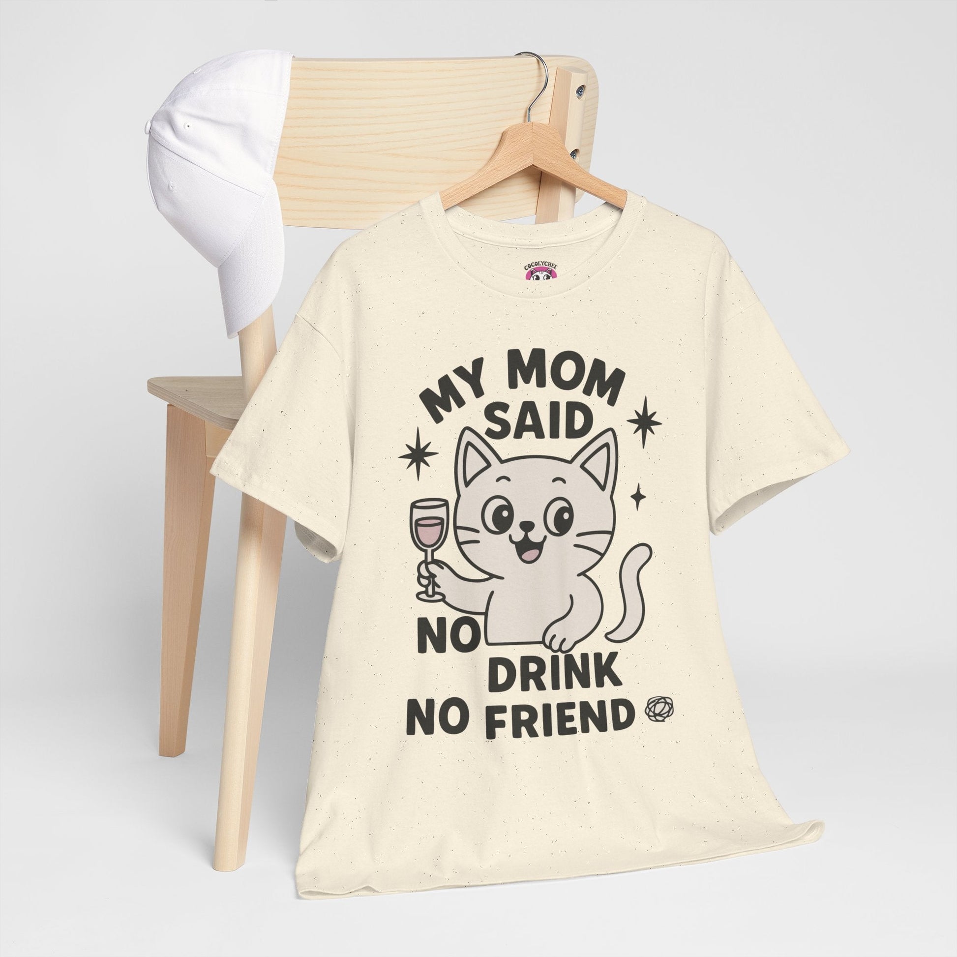 No Drink No Friend – Cute Cat Wine Tee - Cocolychee