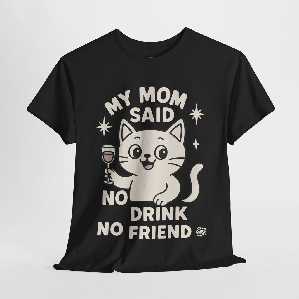No Drink No Friend – Cute Cat Wine Tee - Cocolychee