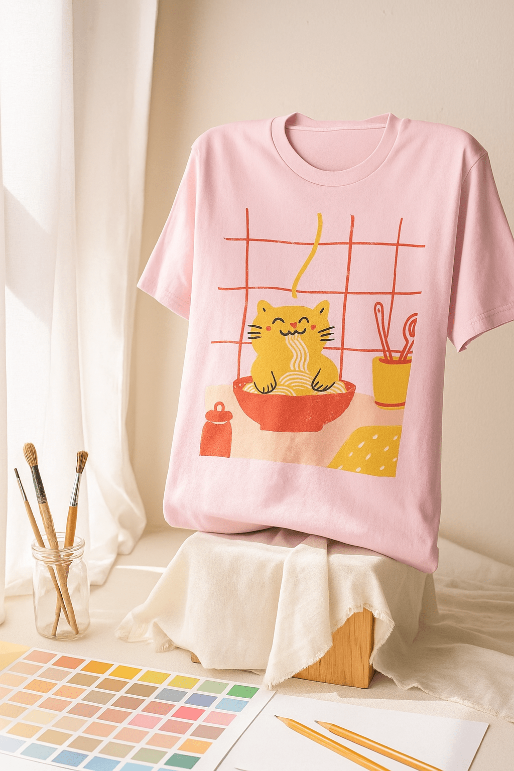 Noodle Neko™ Tee – Pastel Japanese Kawaii Aesthetic - Cocolychee