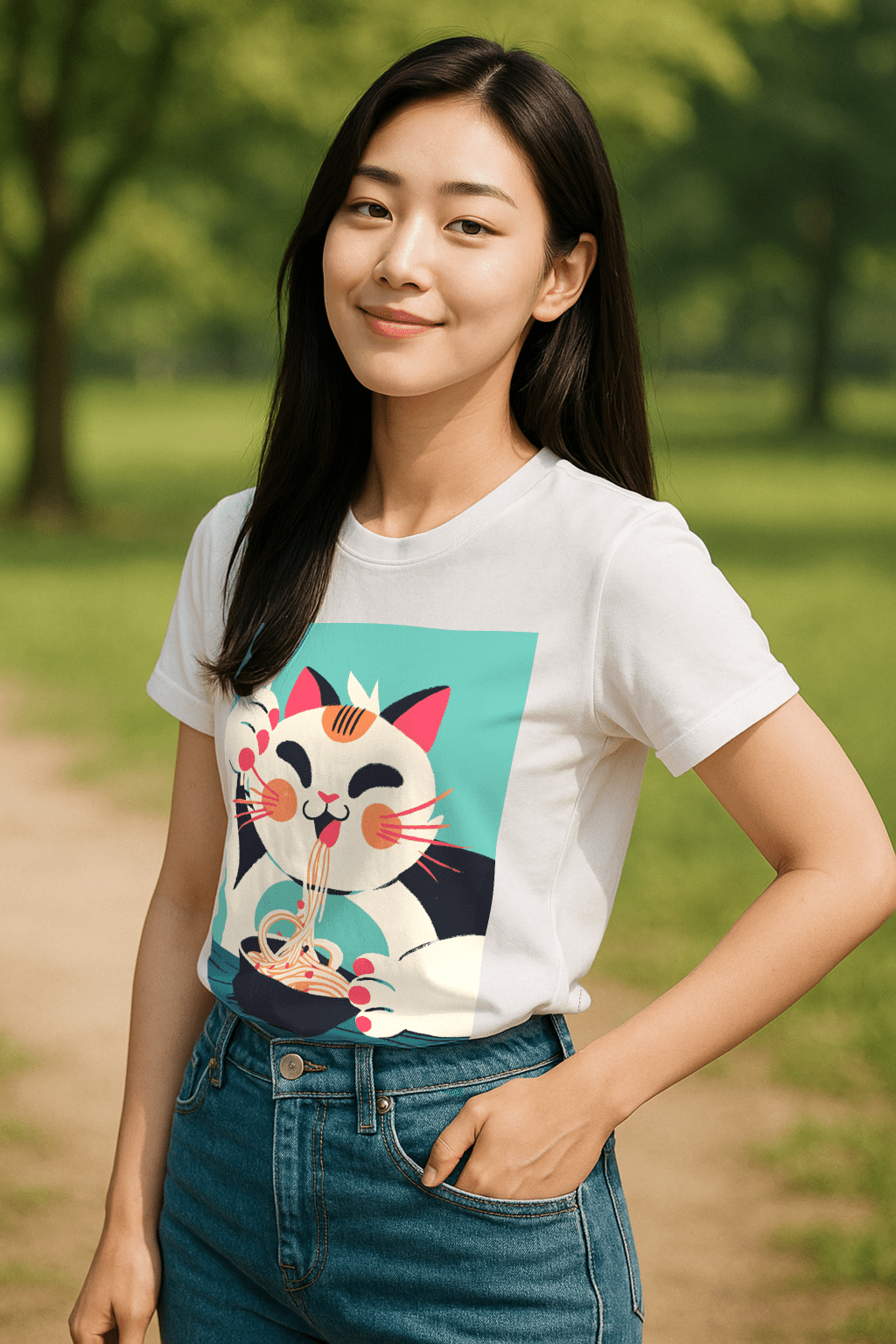 Noodle Nirvana™ Calico Cat Graphic Tee - Cocolychee