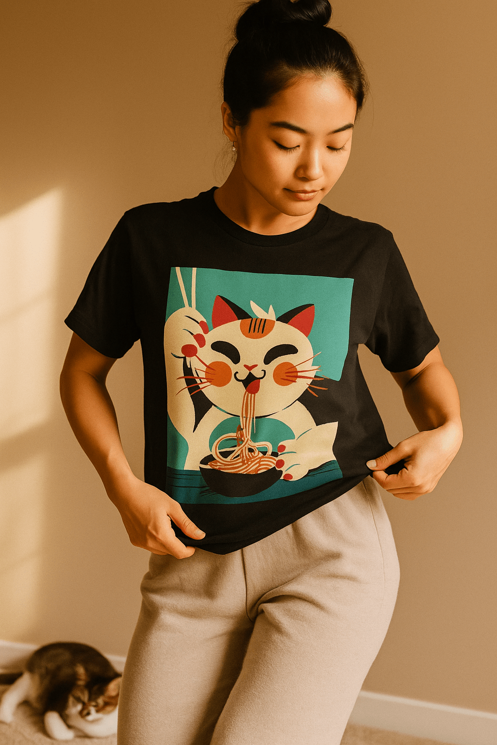 Noodle Nirvana™ Tee – Kawaii Calico Cat & Ramen Shirt - Cocolychee