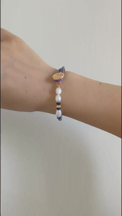 Vintage Gold Pearl and Lapis Lazuli Bracelet